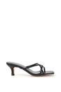 Black XY LONDON Black 'Dream' Strappy Square Toe Kitten Heel Slip on Mule Sandals, Image 1 of 5