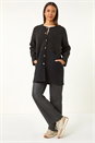 Black Collarless Contrast Button Knit Jacket, Image 4 of 6