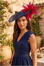 Fuchsia Large Contrast Feather Disc Fascinator , Image 4 of 4