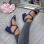 Navy Blue AJVANI Navy Blue Mid Block Heel Crossed Straps Sandals, Image 5 of 6