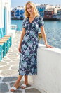 Navy Floral Lace Trim Midi Dress , Image 1 of 4