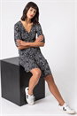 Black Animal Print Tiered Ruched Detail Dress, Image 5 of 5