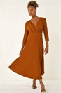 Copper Textured Wrap Midi Dress, Image 2 of 5