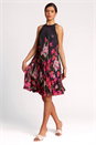 Black High Neck Floral Pleated Swing Dress, Image 3 of 4