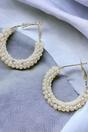 White Large Bead Braided Boho Huggie Hoop Earrings, Image 2 of 2