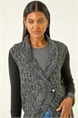 Charcoal Textured Knit Wrap Cardigan, Image 4 of 5