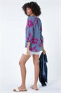 Denim Floral Tile Print Top, Image 3 of 5