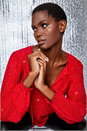 Red Tie Neck Glitter Stretch Top, Image 3 of 6