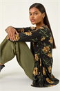 Yellow Floral Print Stretch Tunic Top, Image 1 of 5