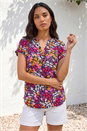 Fuchsia Floral Print Stretch Shirt, Image 1 of 4