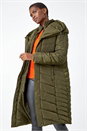 Khaki Hooded Quilted Longline Coat, Image 1 of 5