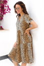 Camel Leopard Print Tiered Midi Dress, Image 1 of 6