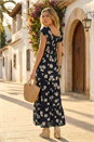 Black Shirred Floral Sweetheart Neck Dress, Image 3 of 4