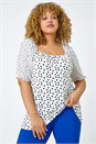 White Curve Spot Print Tie Detail Top, Image 2 of 5