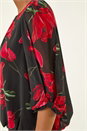Red Floral Shoulder Bow Pleated Top, Image 5 of 5