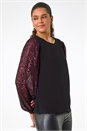 Magenta Sequin Sleeve Stretch Top, Image 4 of 5