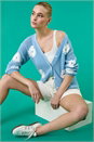 Light Blue  Daisy Detail Knit Cardigan, Image 8 of 8
