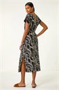 Black Linear Textured Midi Dress, Image 3 of 5