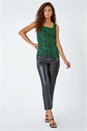 Green Geometric Sparkle Embellished Vest Top, Image 2 of 5