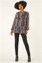 Dark Grey Snake Print V-Neck Tunic Top, Image 2 of 5