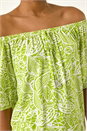 Green Floral Print Bardot Stretch Top, Image 5 of 5