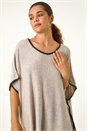 Taupe Blanket Stitch Knit Poncho, Image 4 of 5