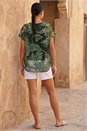 Green Palm Print Mesh Overlay Top, Image 3 of 4