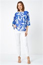 Blue Leaf Print Chiffon Overlay Top, Image 2 of 5