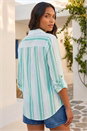 Blue Stripe Collar V-Neck Shirt, Image 3 of 4