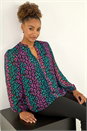Teal Animal Print Zip Front Top, Image 1 of 5