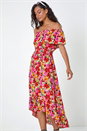 Pink Dusk Floral Print Shirred Midi Dress, Image 4 of 5