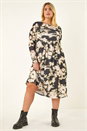 Black Curve Abstract Print Midi Dress, Image 2 of 5