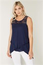 Navy  Lace Yoke Asymmetric Vest Top, Image 1 of 4