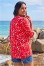 Red Ditsy Print Pintuck Stretch Shirt , Image 3 of 4