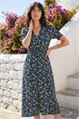 Navy Ditsy Print V-Neck Midi Dress, Image 1 of 4