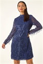Navy Blue  Dusk All Over Fringe Shift Dress, Image 4 of 5