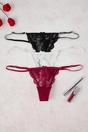 Multi 3 Pack Lace Strappy Thong Briefs with Bow Detail, Image 3 of 3