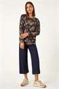 Purple Floral Print Drop Shoulder Stretch Top, Image 2 of 5