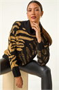 Camel Jacquard Animal Print Roll Neck Knit Jumper, Image 1 of 5