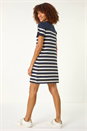 Navy  Stripe Button A-Line Knit Dress, Image 3 of 5