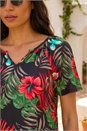 Coral Textured Floral Print V-Neck Top, Image 4 of 4