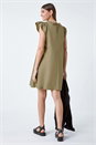 Khaki Plain Cotton Frill Sleeve Pocket Dress, Image 3 of 5