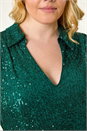 Jade Curve Sequin V-Neck Stretch Shirt, Image 5 of 7