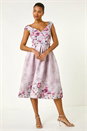 Pink Sweetheart Neck Floral Premium Stretch Midi Dress, Image 2 of 5
