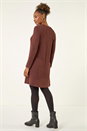 Chocolate Textured Ribbed Swing Dress, Image 3 of 5