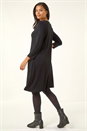 Black A-Line Pocket Detail Swing Dress, Image 3 of 5