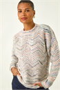 Light Grey Zig Zag Pointelle Knit Jumper, Image 1 of 5