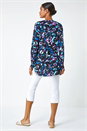 Blue Animal Print V-Neck Stretch Shirt Top, Image 3 of 5
