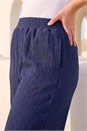 Navy  Curve Textured Print Wide Leg Trousers, Image 4 of 4