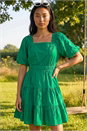 Green Petite Dobby Puff Sleeve Dress , Image 1 of 4
